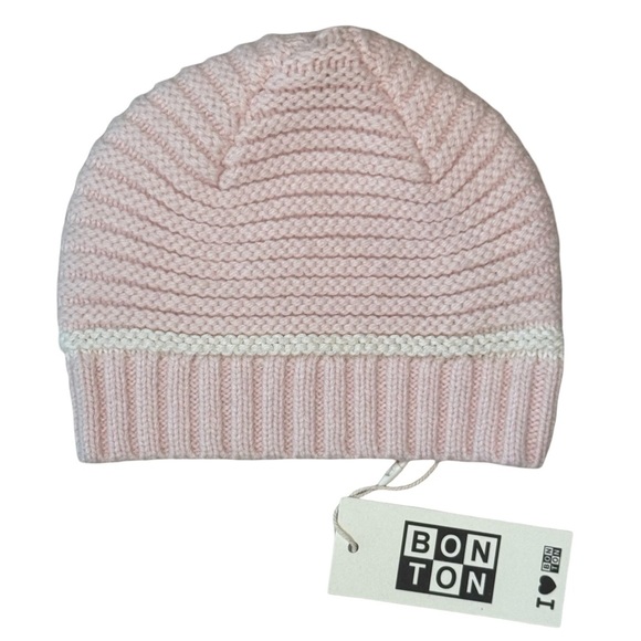 NWT BONTON Paris Pink Knit Wool Baby Hat Beanie Size 3M - Picture 1 of 10
